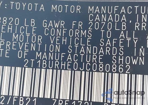 2018 Toyota Corolla Le from USA, damaged, VIN 2T1BURHE0JC080862